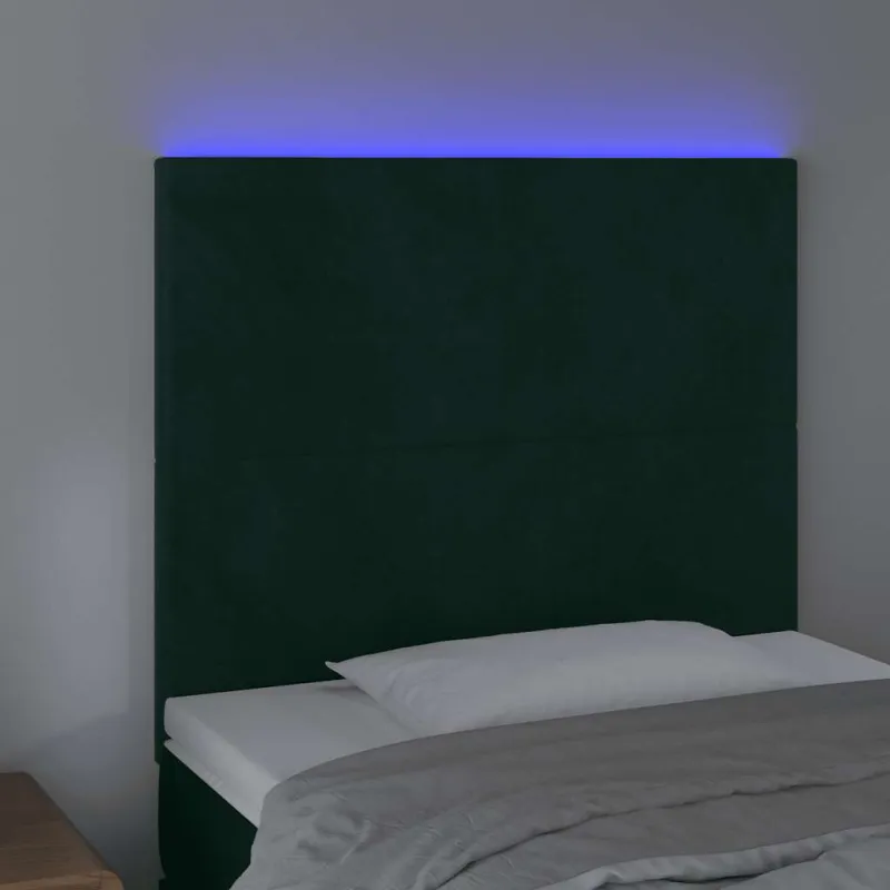 Galvūgalis su LED, tamsiai žalias, 80x5x118/128cm, aksomas