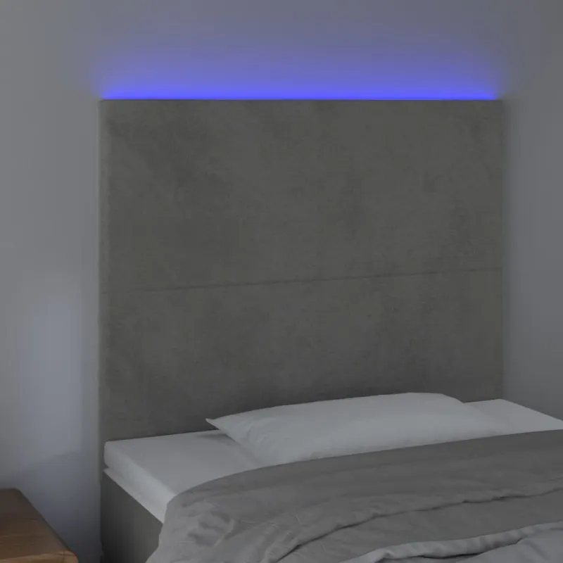 Galvūgalis su LED, šviesiai pilkas, 90x5x118/128cm, aksomas