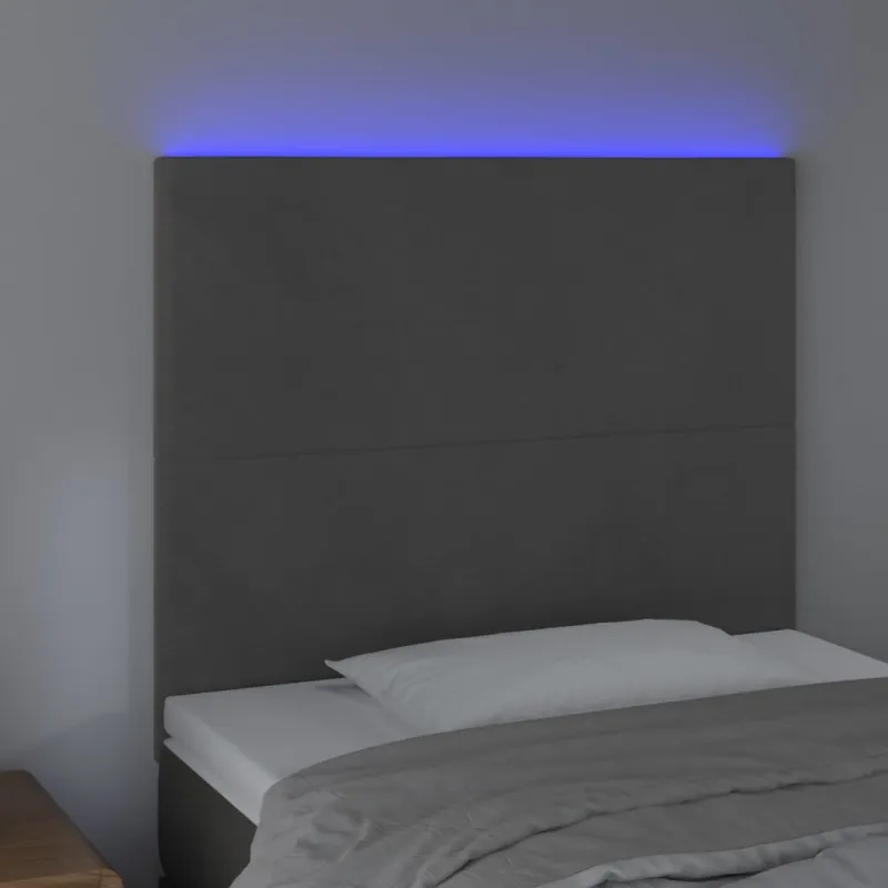 Galvūgalis su LED, tamsiai pilkas, 90x5x118/128cm, aksomas