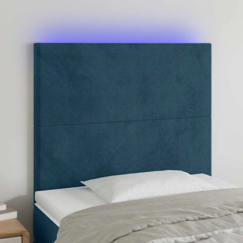 Galvūgalis su LED, tamsiai mėlynas, 100x5x118/128cm, aksomas