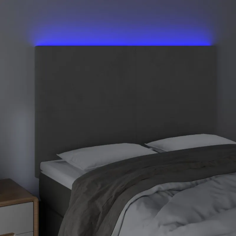 Galvūgalis su LED, tamsiai pilkas, 144x5x118/128cm, aksomas