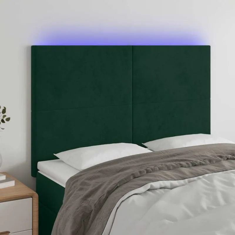 Galvūgalis su LED, tamsiai žalias, 144x5x118/128cm, aksomas