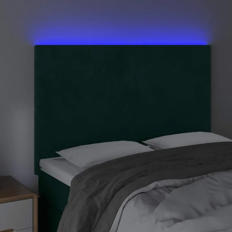 Galvūgalis su LED, tamsiai žalias, 144x5x118/128cm, aksomas