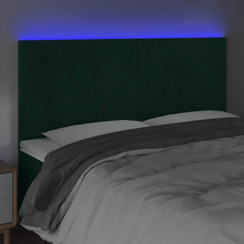 Galvūgalis su LED, tamsiai žalias, 160x5x118/128cm, aksomas