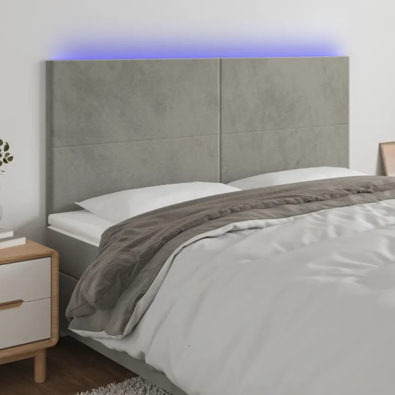 Galvūgalis su LED, šviesiai pilkas, 180x5x118/128cm, aksomas