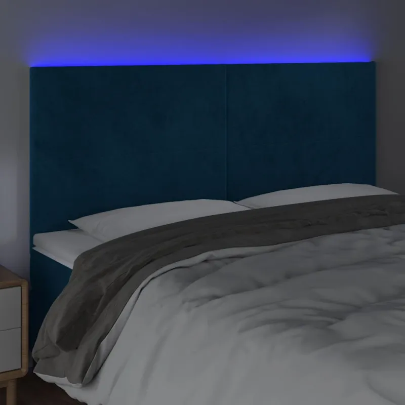 Galvūgalis su LED, tamsiai mėlynas, 180x5x118/128cm, aksomas