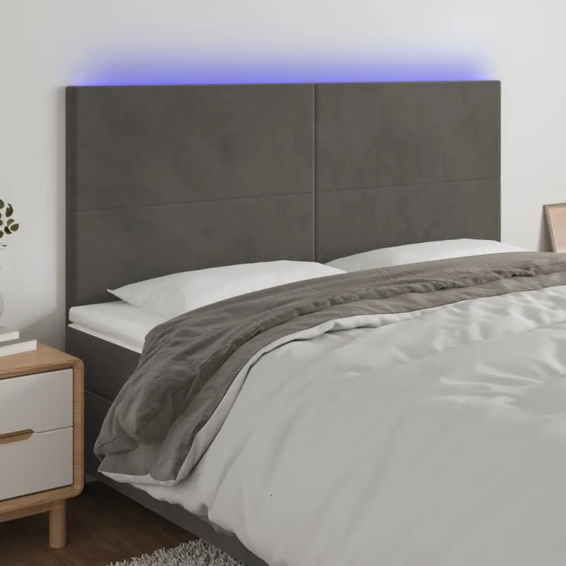 Galvūgalis su LED, tamsiai pilkas, 200x5x118/128cm, aksomas