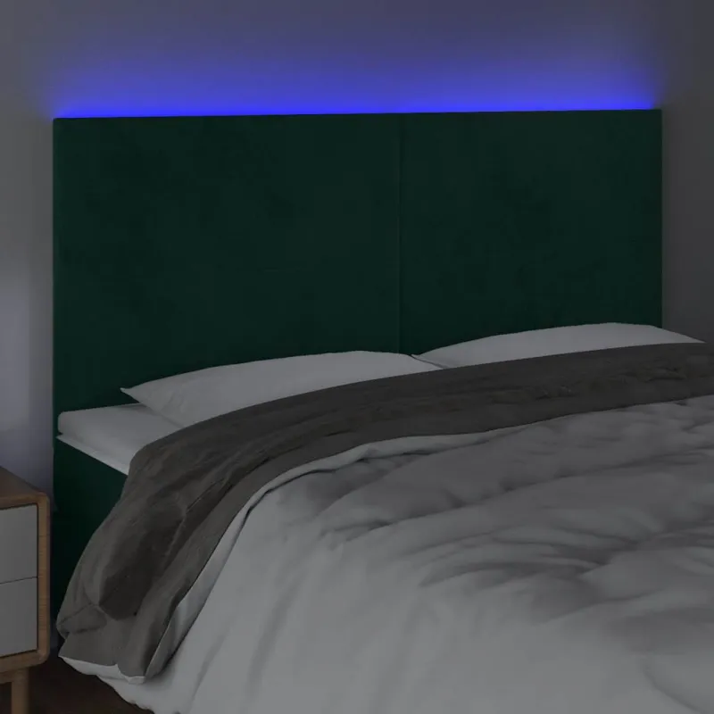 Galvūgalis su LED, tamsiai žalias, 200x5x118/128cm, aksomas