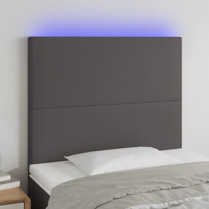 Galvūgalis su LED, pilkas, 90x5x118/128cm, dirbtinė oda