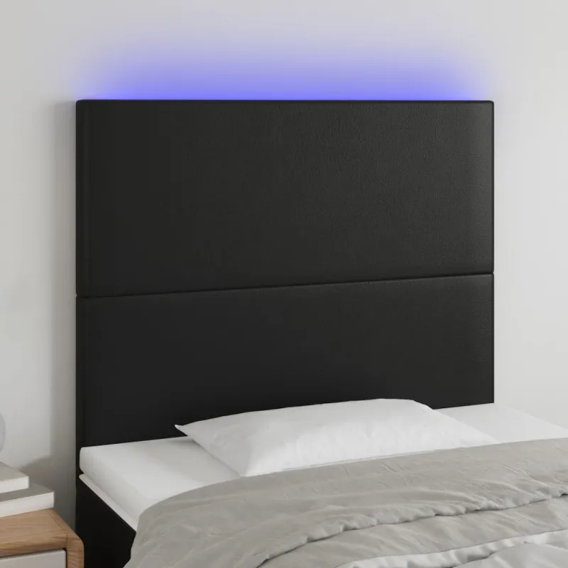 Galvūgalis su LED, juodos spalvos, 100x5x118/128cm dirbtinė oda