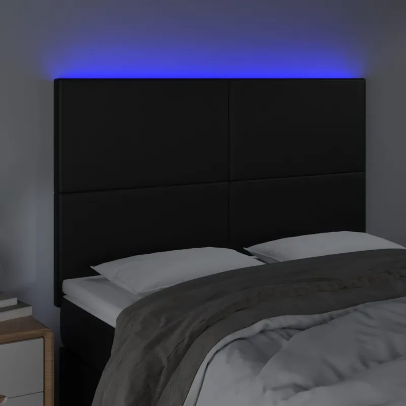 Galvūgalis su LED, juodos spalvos, 144x5x118/128cm dirbtinė oda