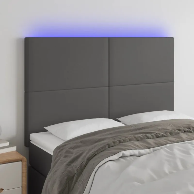 Galvūgalis su LED, pilkas, 144x5x118/128cm, dirbtinė oda