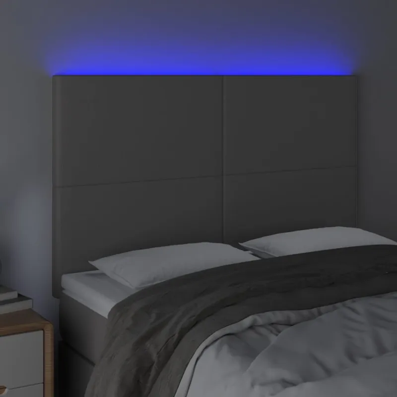 Galvūgalis su LED, pilkas, 144x5x118/128cm, dirbtinė oda