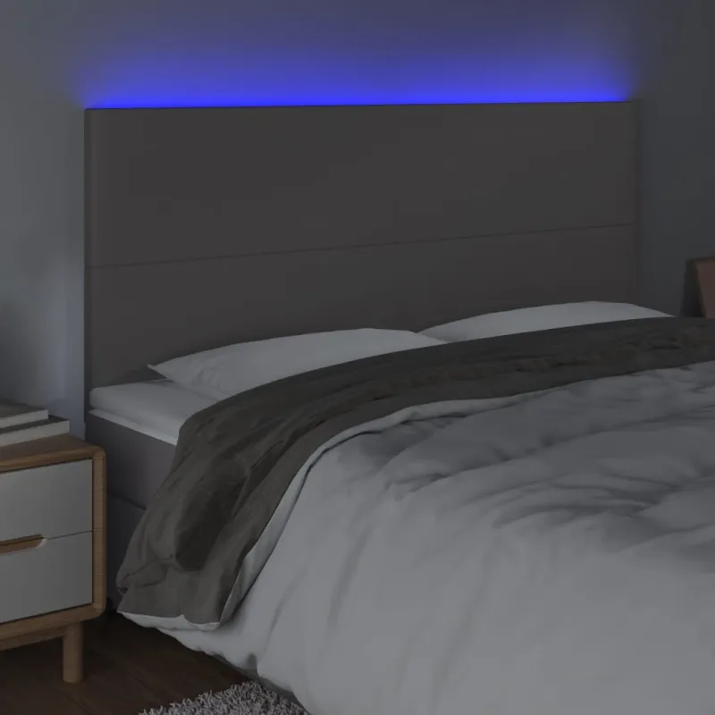 Galvūgalis su LED, pilkas, 160x5x118/128cm, dirbtinė oda