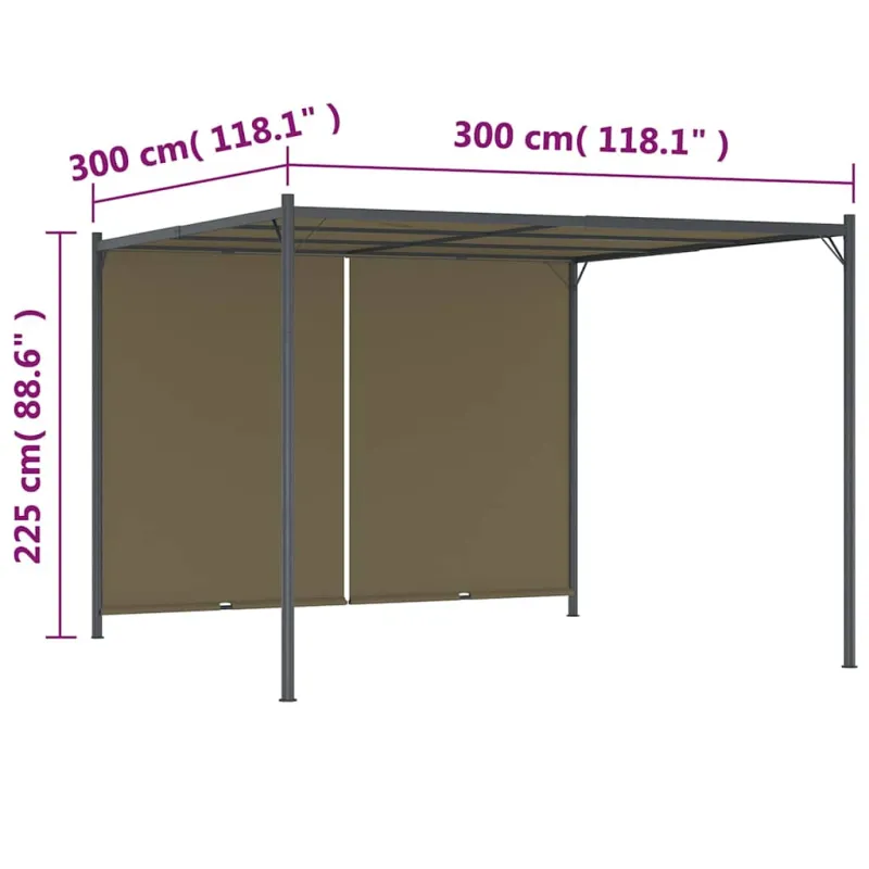 Sodo pergolė su įtraukiamu stogu, taupe spalvos, 3x3m, 180g/m²