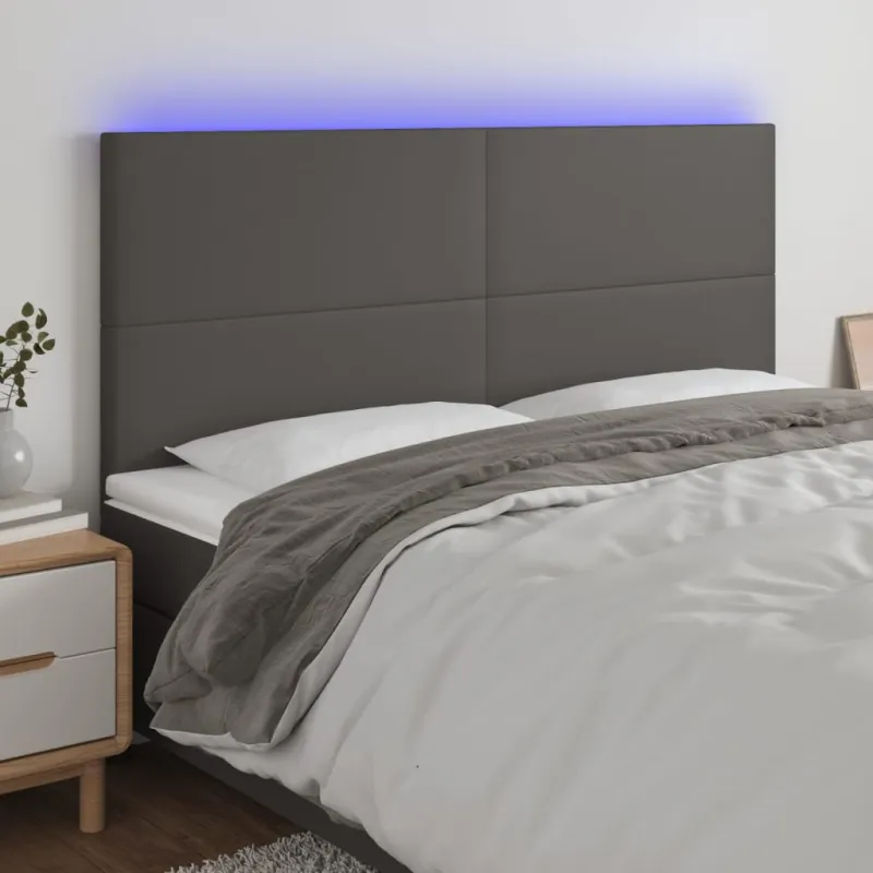 Galvūgalis su LED, pilkas, 200x5x118/128cm, dirbtinė oda