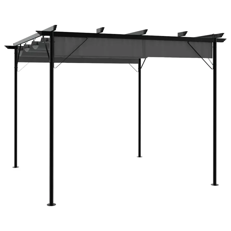 Pergolė su įtraukiamu stogu, antracito spalvos, 3x3m, plienas