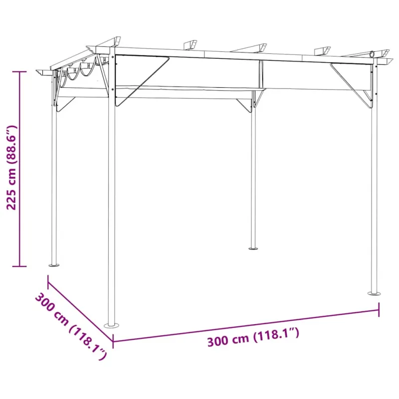 Pergolė su įtraukiamu stogu, antracito spalvos, 3x3m, plienas