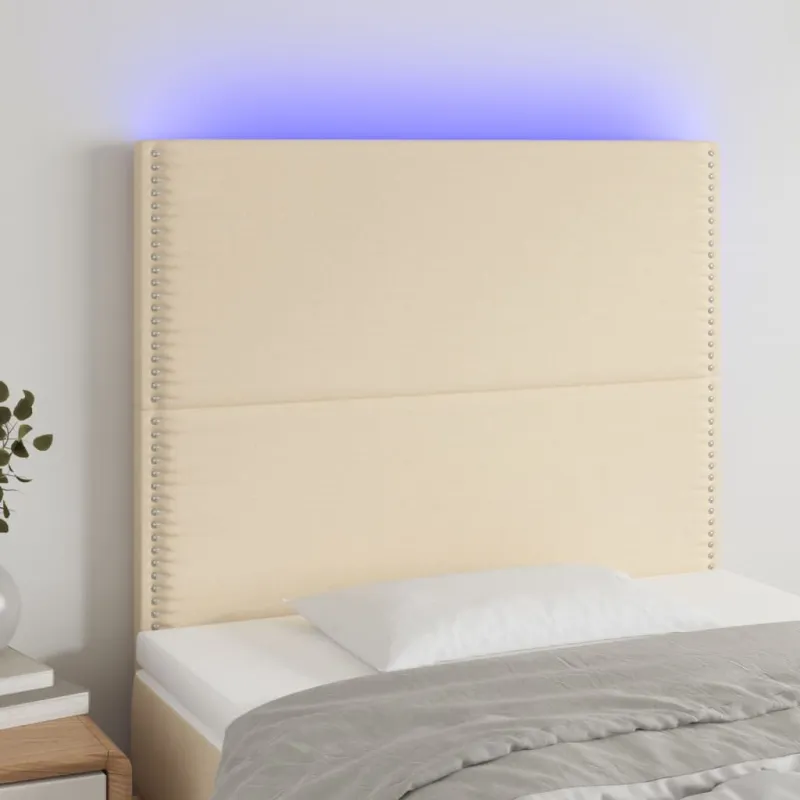 Galvūgalis su LED, kreminės spalvos, 90x5x118/128cm, audinys