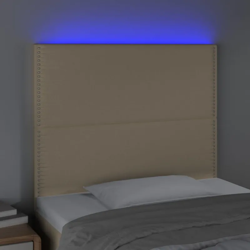 Galvūgalis su LED, kreminės spalvos, 90x5x118/128cm, audinys