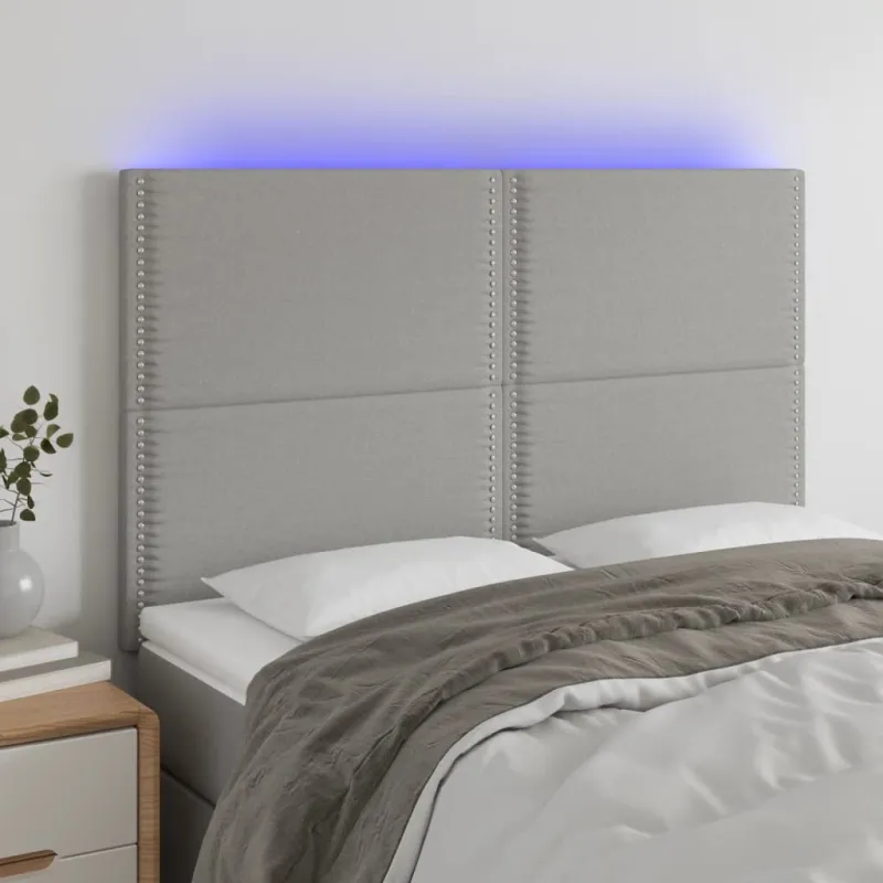 Galvūgalis su LED, šviesiai pilkas, 144x5x118/128cm, audinys