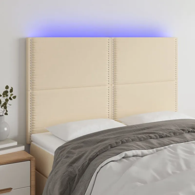 Galvūgalis su LED, kreminės spalvos, 144x5x118/128cm, audinys