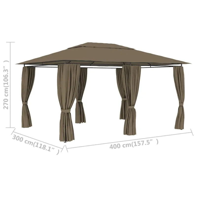 Sodo palapinė su užuolaidomis, taupe spalvos, 4x3m, 180g/m²