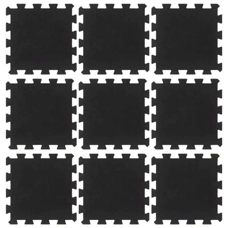 Guminės grindų plytelės, 9vnt., juodos, 30x30cm, 16mm