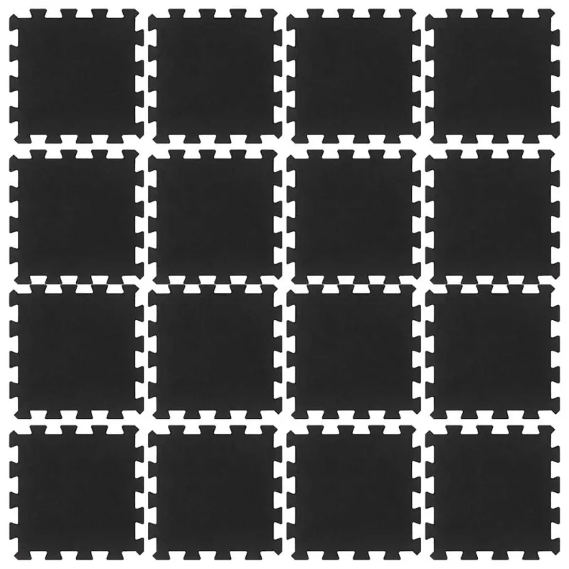 Guminės grindų plytelės, 16vnt., juodos, 30x30cm, 16mm
