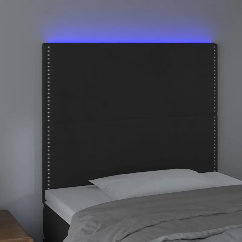 Galvūgalis su LED, juodos spalvos, 90x5x118/128cm, aksomas