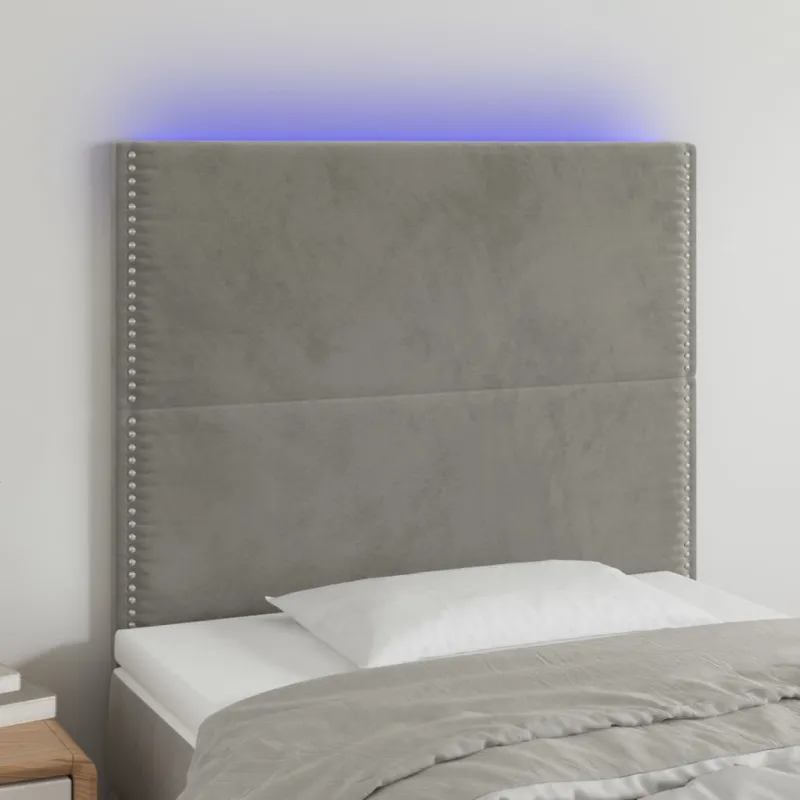 Galvūgalis su LED, šviesiai pilkas, 100x5x118/128cm, aksomas