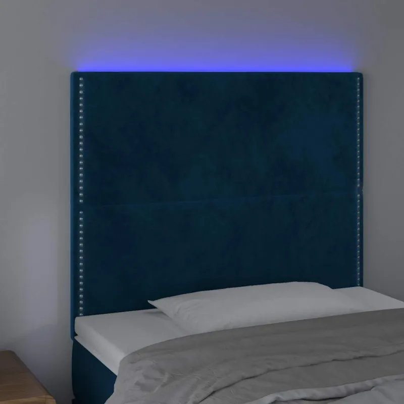 Galvūgalis su LED, tamsiai mėlynas, 100x5x118/128cm, aksomas