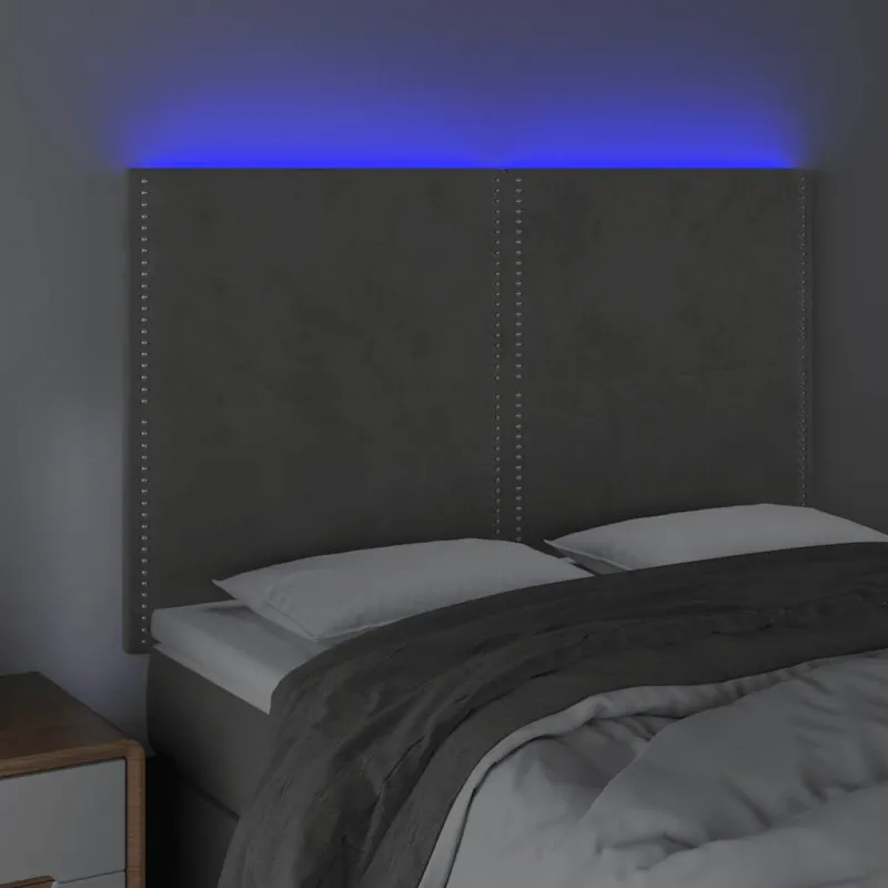 Galvūgalis su LED, šviesiai pilkas, 144x5x118/128cm, aksomas