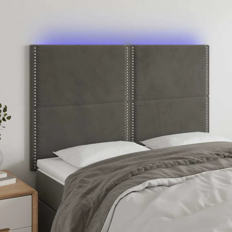 Galvūgalis su LED, tamsiai pilkas, 144x5x118/128cm, aksomas