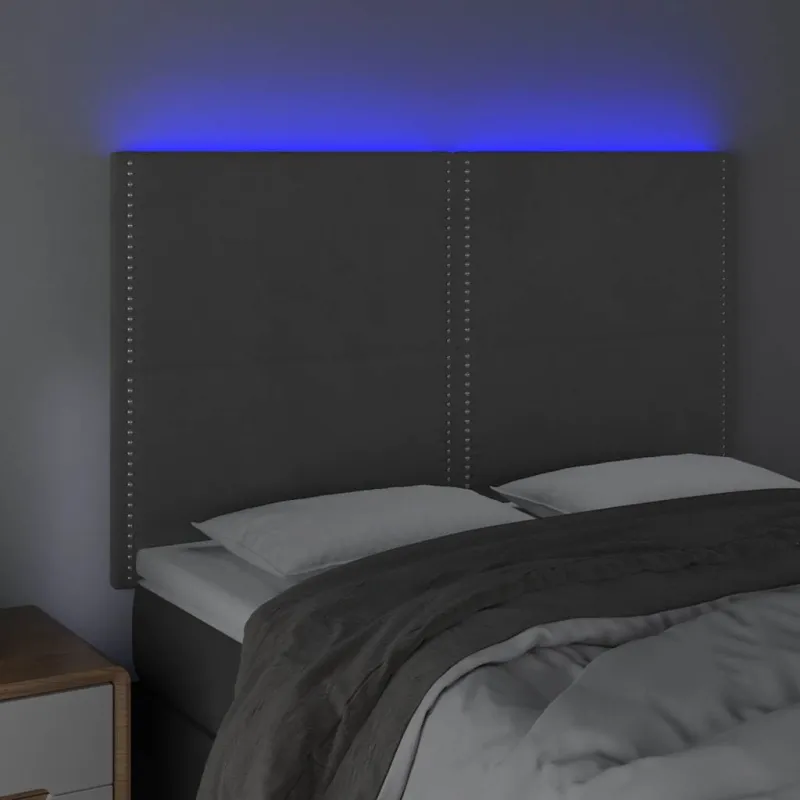 Galvūgalis su LED, tamsiai pilkas, 144x5x118/128cm, aksomas
