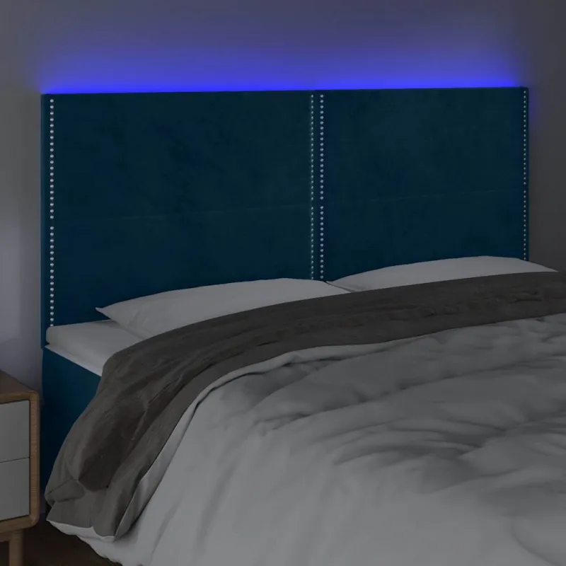 Galvūgalis su LED, tamsiai mėlynas, 160x5x118/128cm, aksomas