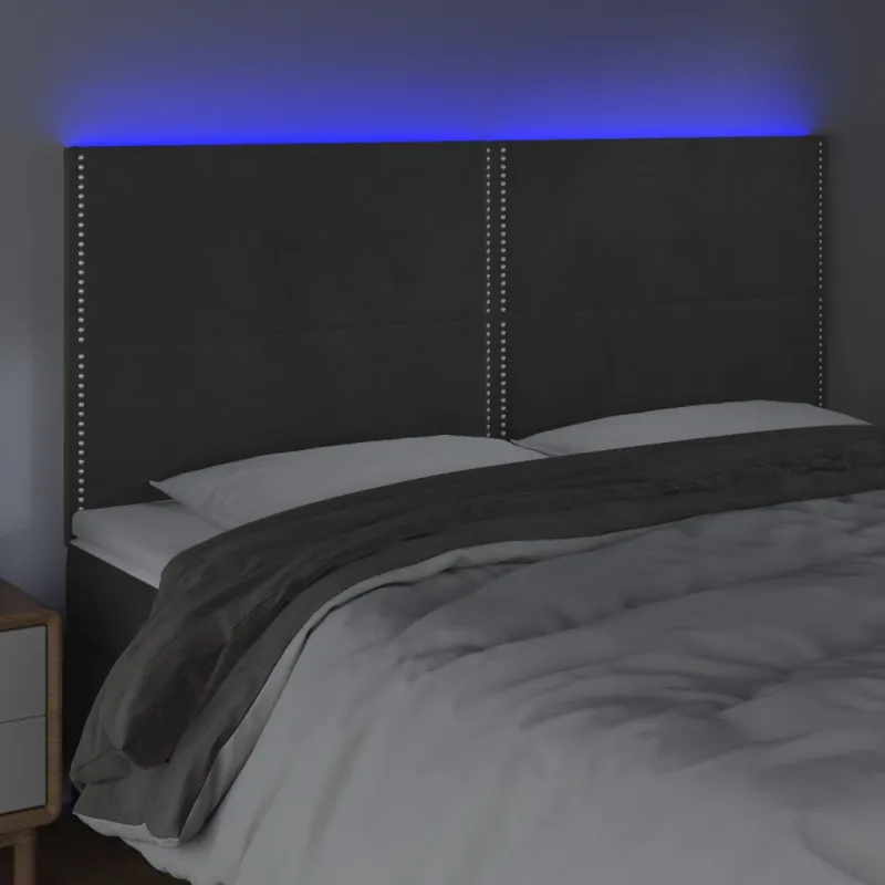 Galvūgalis su LED, tamsiai pilkas, 180x5x118/128cm, aksomas