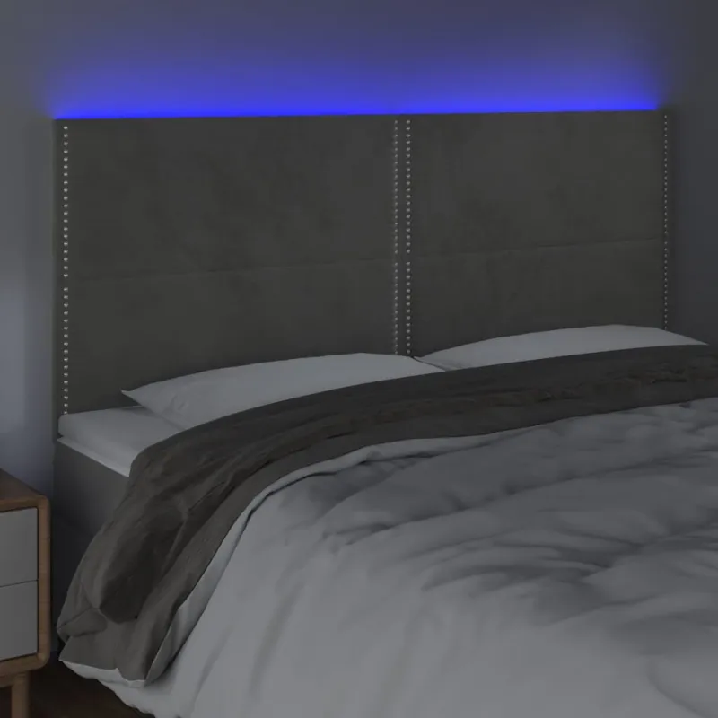 Galvūgalis su LED, šviesiai pilkas, 200x5x118/128cm, aksomas
