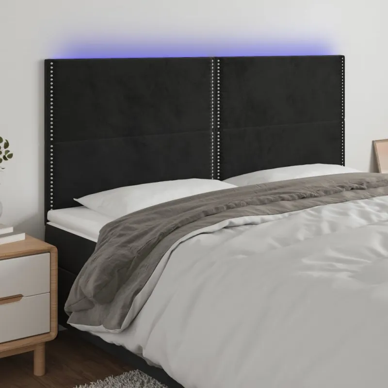 Galvūgalis su LED, juodos spalvos, 200x5x118/128cm, aksomas