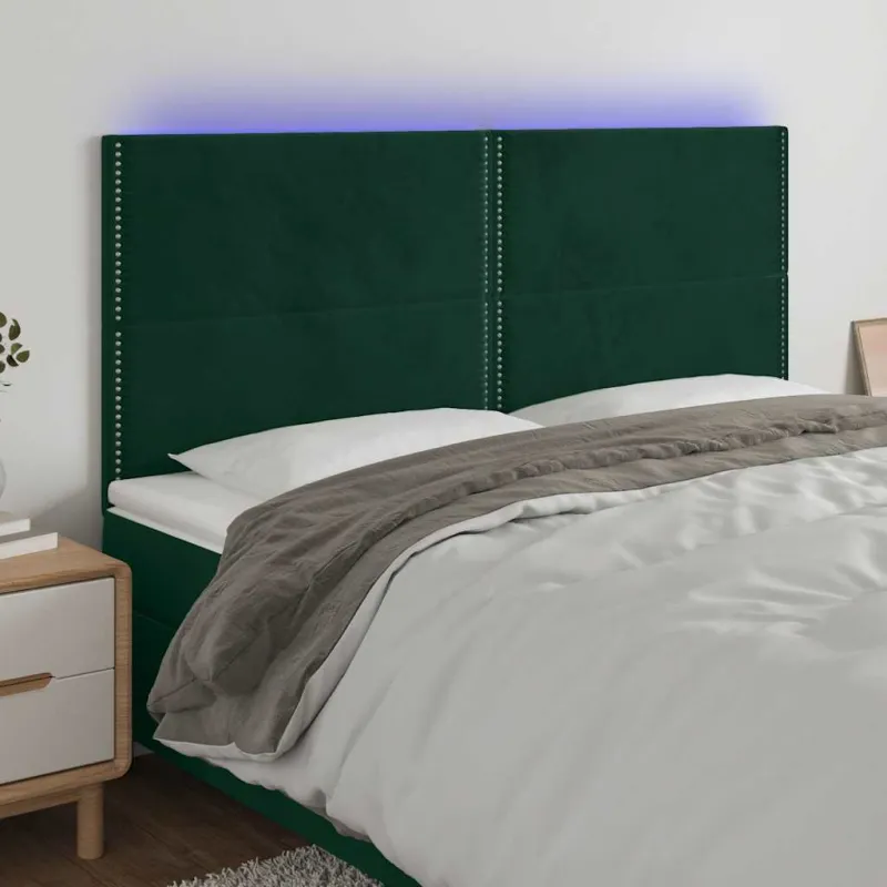 Galvūgalis su LED, tamsiai žalias, 200x5x118/128cm, aksomas