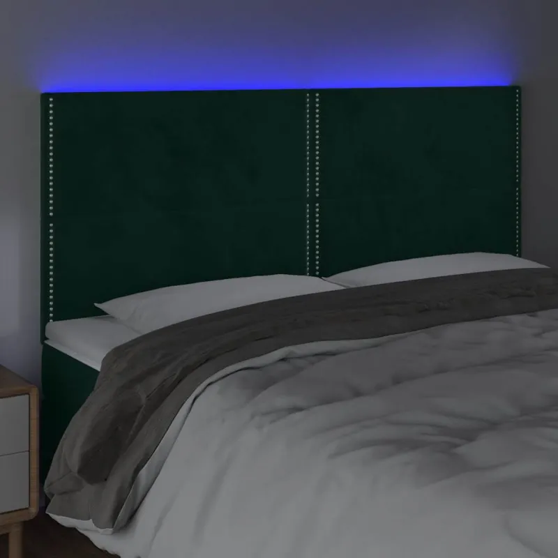 Galvūgalis su LED, tamsiai žalias, 200x5x118/128cm, aksomas
