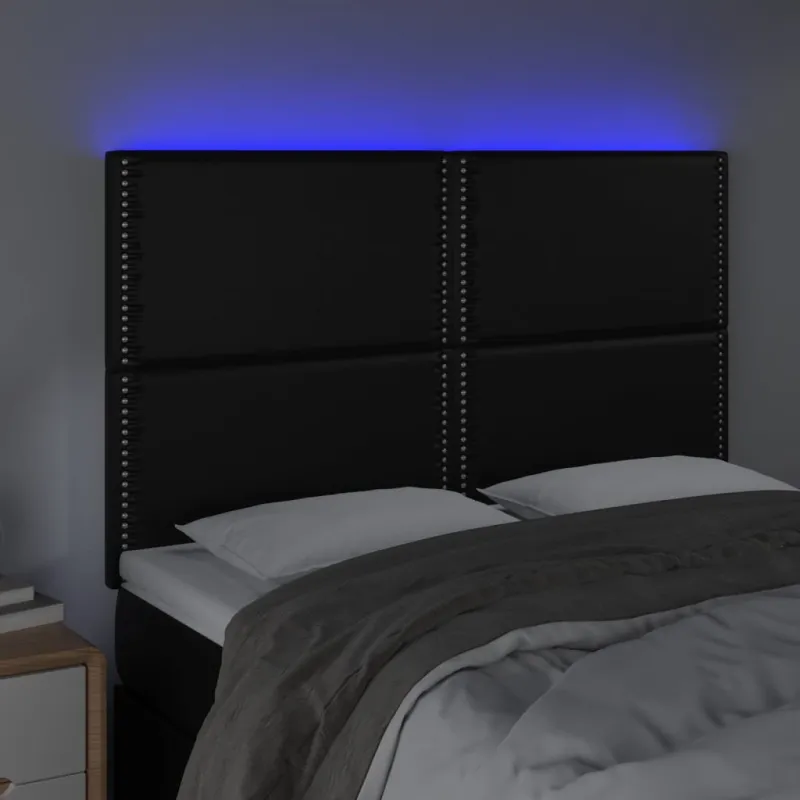 Galvūgalis su LED, juodos spalvos, 144x5x118/128cm dirbtinė oda