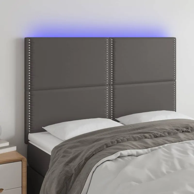 Galvūgalis su LED, pilkas, 144x5x118/128cm, dirbtinė oda