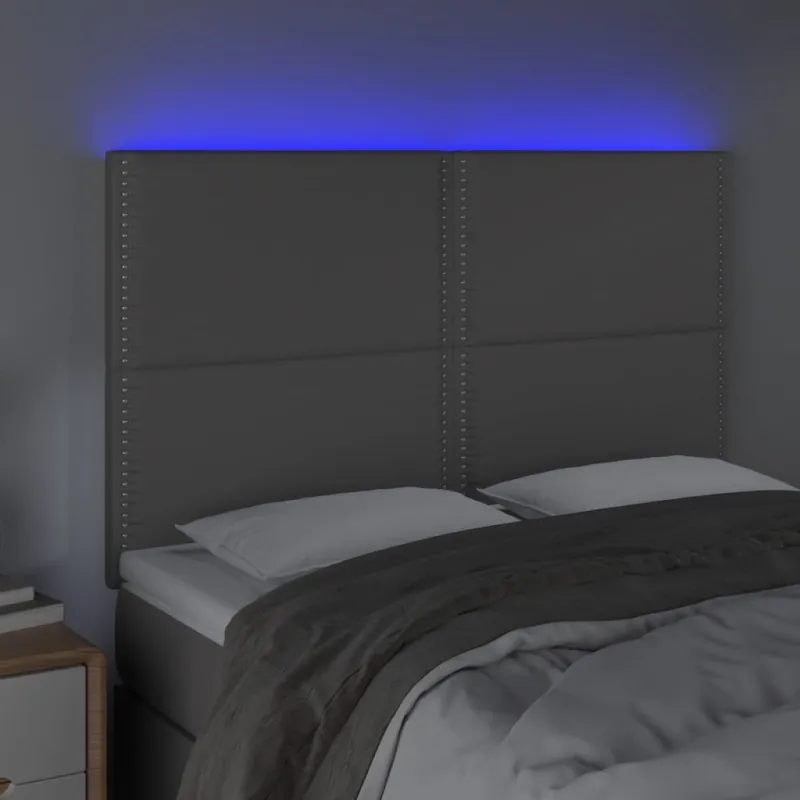 Galvūgalis su LED, pilkas, 144x5x118/128cm, dirbtinė oda