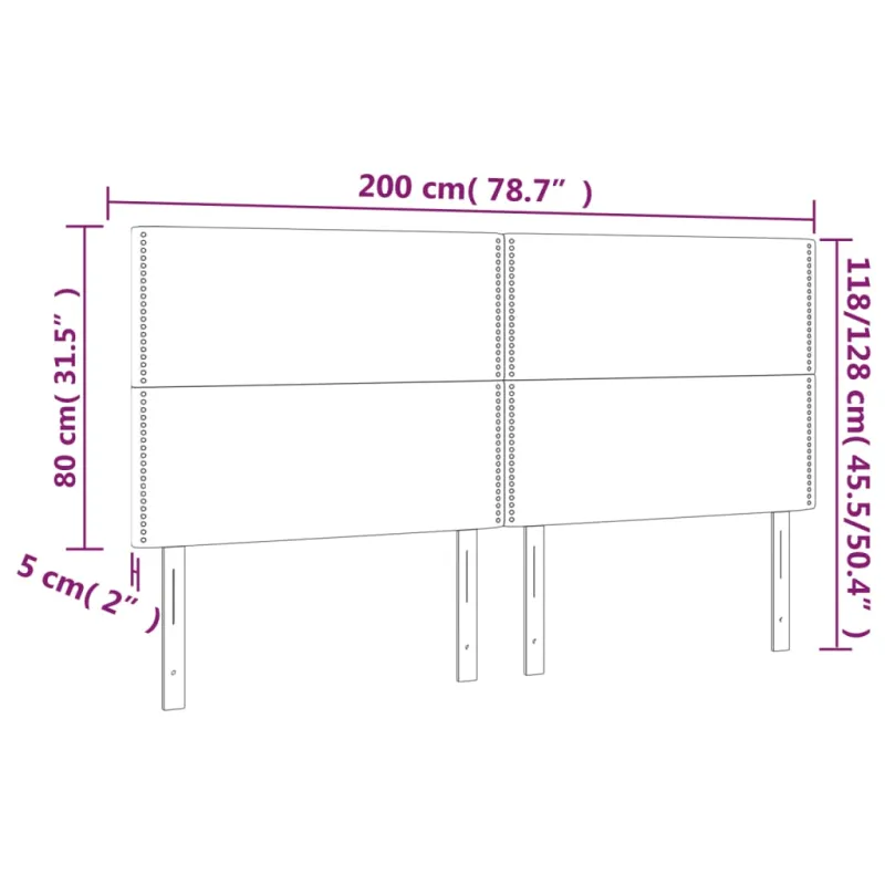Galvūgalis su LED, pilkas, 200x5x118/128cm, dirbtinė oda