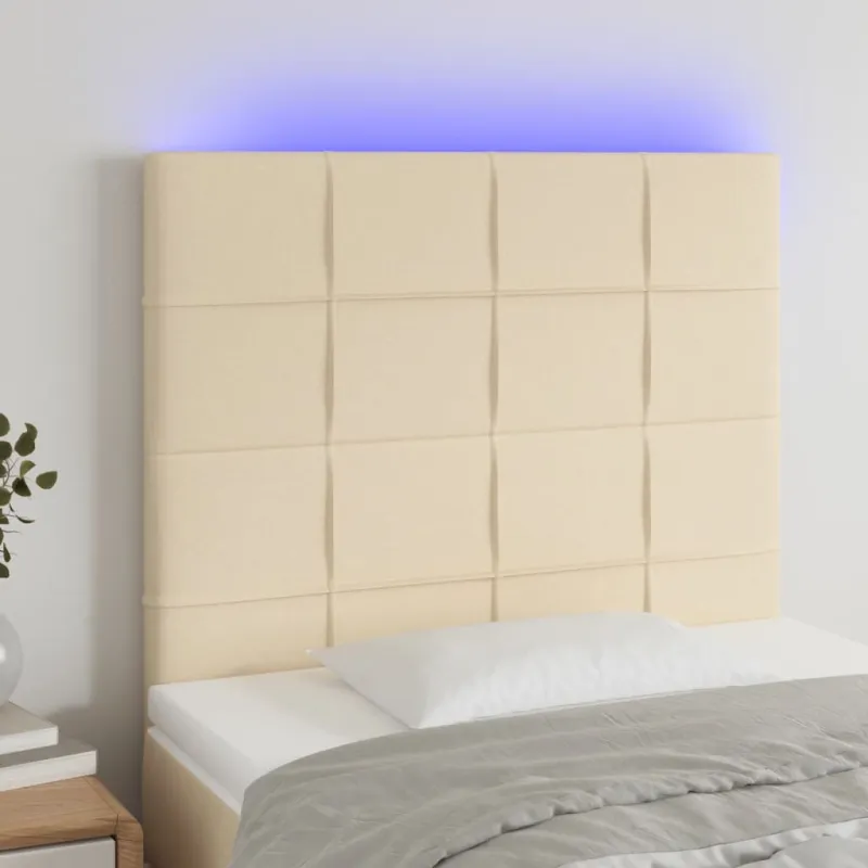 Galvūgalis su LED, kreminės spalvos, 90x5x118/128cm, audinys