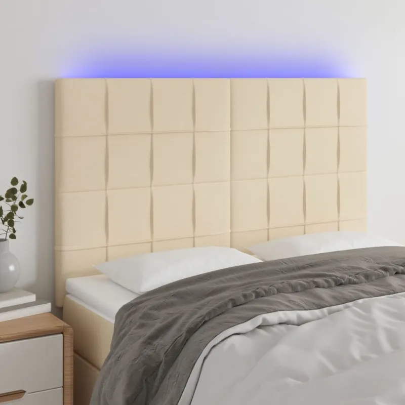 Galvūgalis su LED, kreminės spalvos, 144x5x118/128cm, audinys