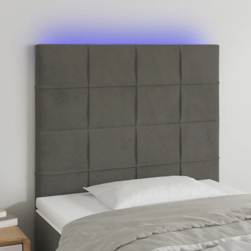 Galvūgalis su LED, tamsiai pilkas, 80x5x118/128cm, aksomas
