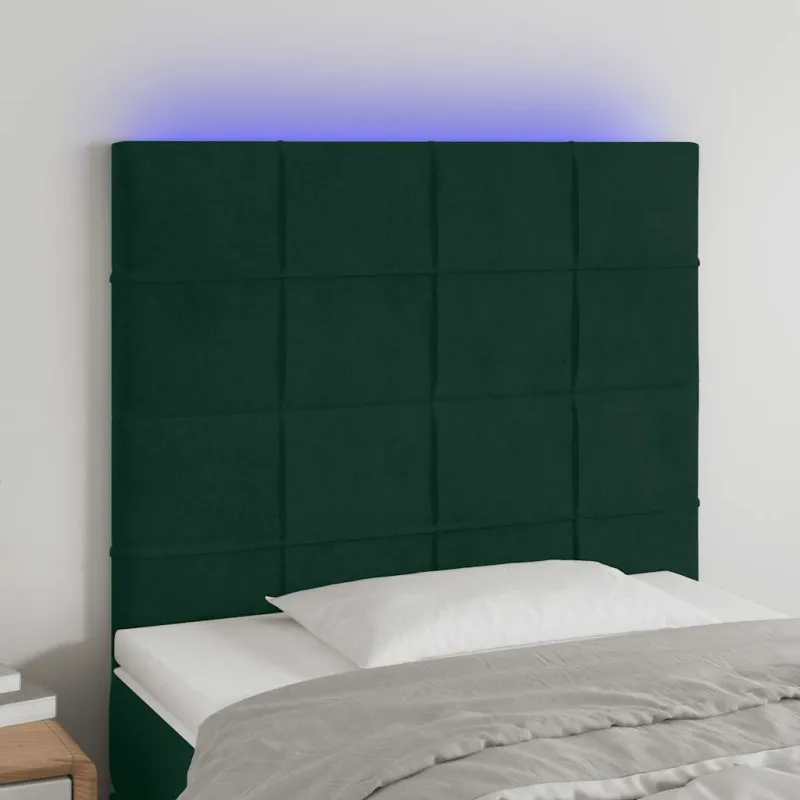 Galvūgalis su LED, tamsiai žalias, 80x5x118/128cm, aksomas