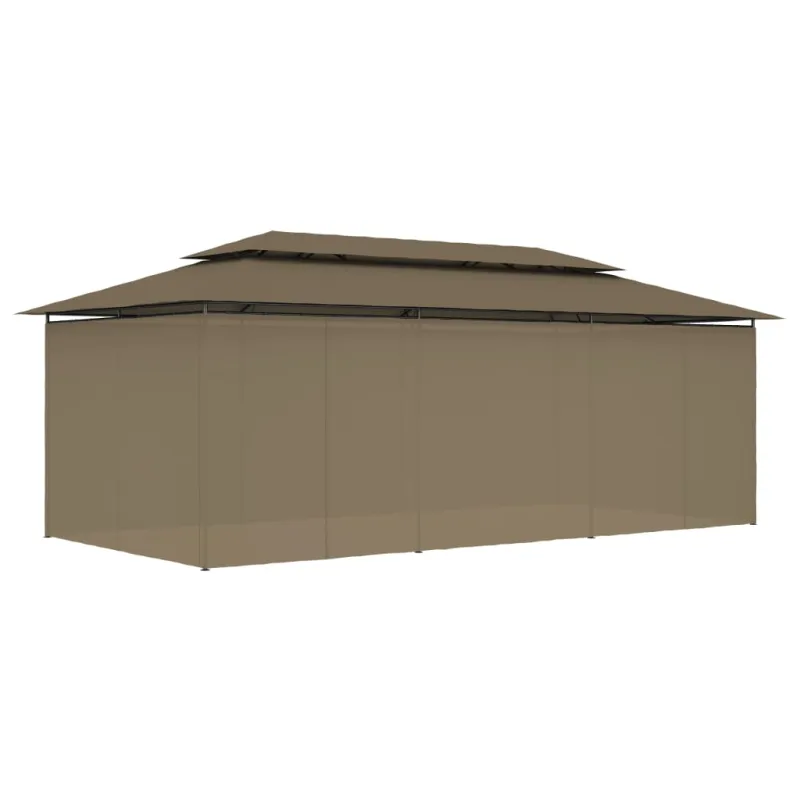 Pavėsinė su užuolaidomis, taupe, 600x298x270cm, 180g/m²
